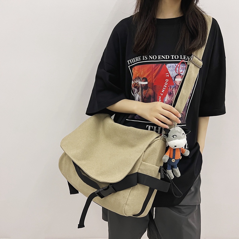 Túi Đeo Vai Vải Canvas Kiểu Hàn Quốc Cỡ Lớn Thời Trang Cho Nam