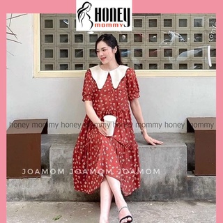Váy bầu hoa nhí cổ lượn xinh xắn thiết kế thời trang, đầm bầu công sở mùa hè hd2877 honey mommy