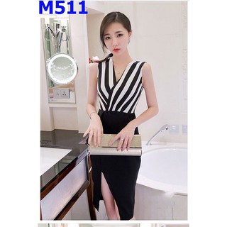 M511 - size s,m,l -đầm dáng ôm phối sọc cá tính ----