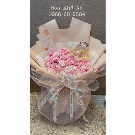 (-70k ship) Bó hoa sáp 50bông mix babi khô cực to đẹp (Ảnh thật khách ôm) KT:Cao 70, rộng 45cm