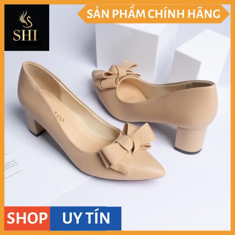 Giày cao gót Erosska thời trang mũi nhọn đính nơ điệu đà kiểu dáng cơ bản cao 5cm màu kem _ EP005 | BigBuy360 - bigbuy360.vn