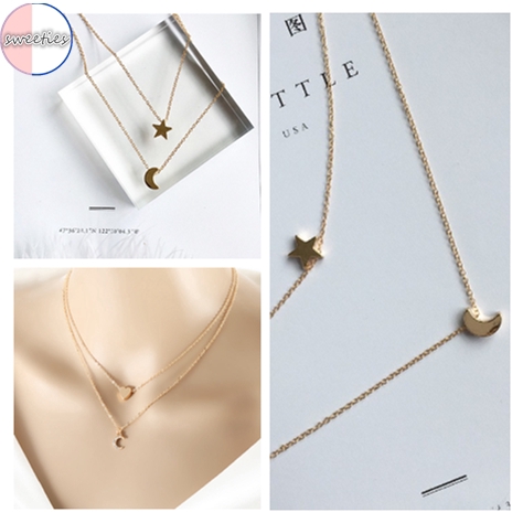 Dây chuyền hai lớp đính mặt trăng và trái tim