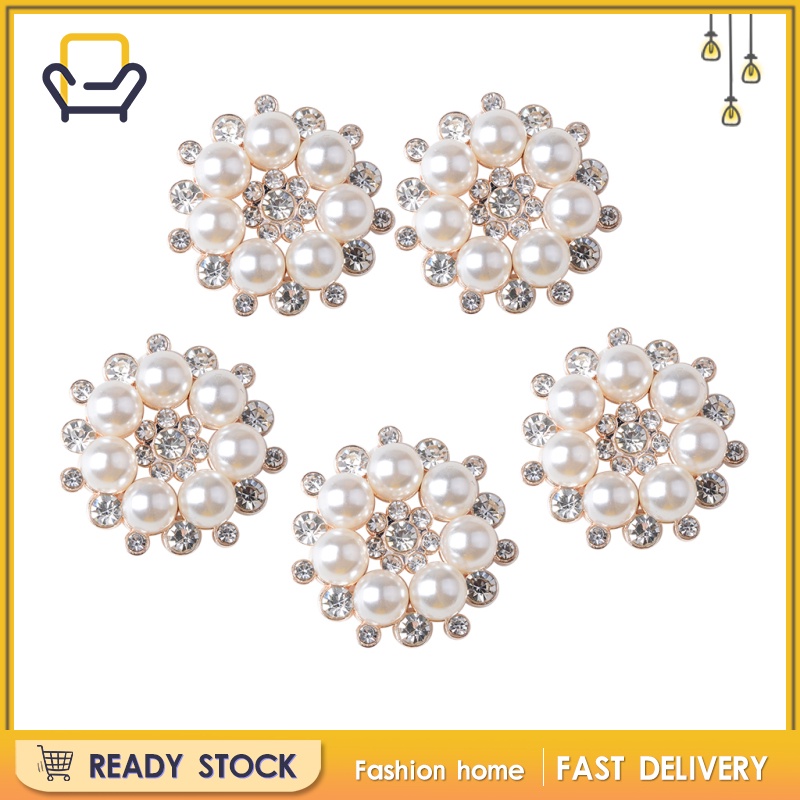 Set 5 Khuy Áo Hình Hoa Đính Đá Pha Lê Và Ngọc Trai Giả Thời Trang Diy