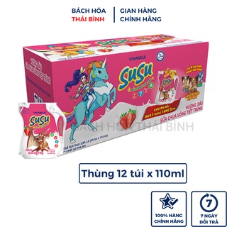 THÙNG 12 TÚI x 110ML SỮA CHUA UỐNG TIỆT TRÙNG VINAMILK SUSU HƯƠNG CAM, DÂU, SOCOLA