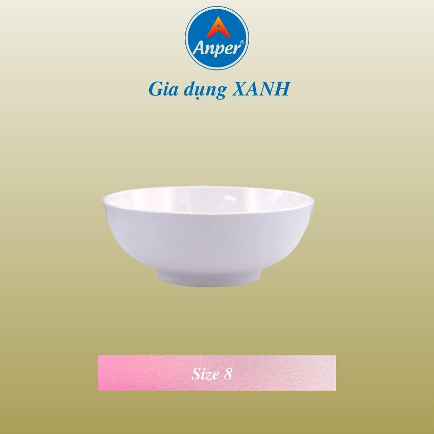 Bát Tô Tròn Trơn Dày Trắng Size 8 (20.3cm) Anper Nhựa Kiểu Nhật Hàn Cứng Cao Cấp An Toàn Sang Trọng  Gia Đình, Nhà Hàng