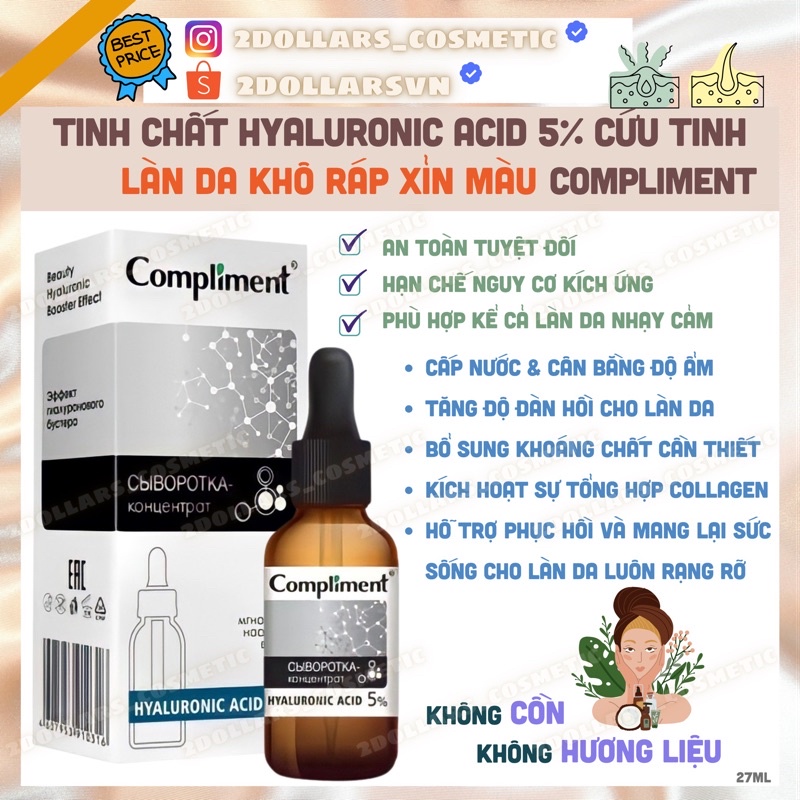 Tinh Chất Hyaluronic Acid 5% & B5 Cấp Nước Giữ Ẩm Phục Hồi Compliment