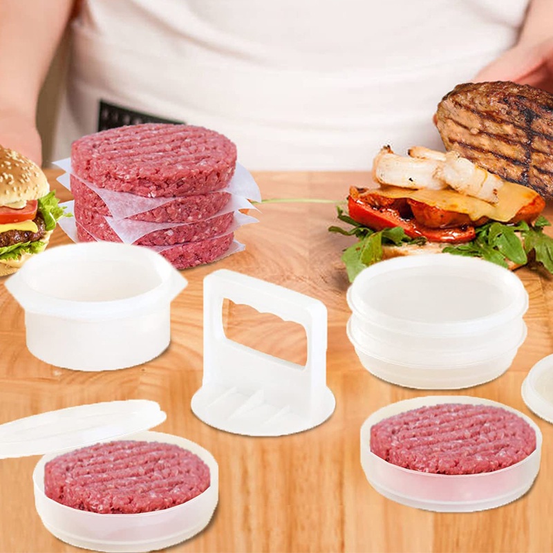 1 Bộ Khuôn Ép Thịt Hamburger Hình Tròn Bằng Nhựa Cấp Thực Phẩm Đa Năng Tiện Dụng Cho Nhà Bếp DIY