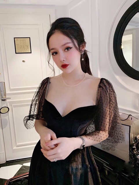 Đầm Nhung Cánh Tiên Lưới Bi Bigsize