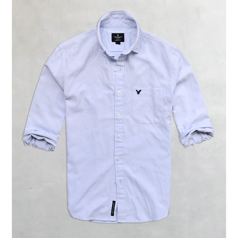 Sơ mi nam tay dài American Eagle Cao Cấp xanh da vải oxford dày mịn xuất khẩu Châu Âu