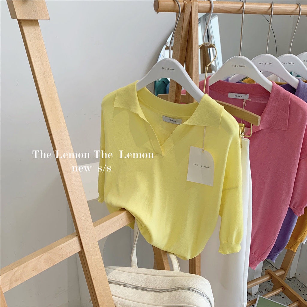 Áo Dệt Kim Tay Ngắn Cổ Polo Thời Trang Mùa Hè Cho Nữ