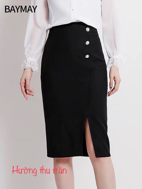 Chân Váy Bút Chì Xẻ Trước Chân Váy Dài Qua Gối Phối Cúc Trẻ Trung | BigBuy360 - bigbuy360.vn