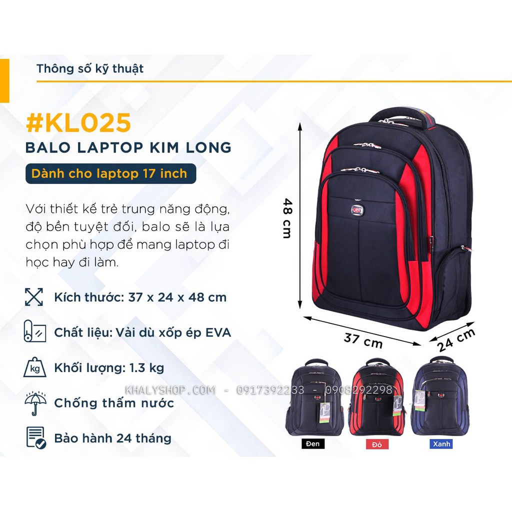 ORD Balo du lịch , laptop đa năng, balo học sinh cấp 2,3 thương hiệu Kim Long 025 có 3 màu - 870SNKL025 ( 37x24x48cm )