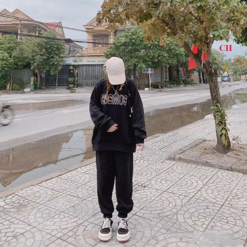 Sét Bộ thu đông nam nữ SWeater ComBus; Vòng tròn Ulzzang tay bồngÁo thun dài tayĐồ mặc nhà 2021