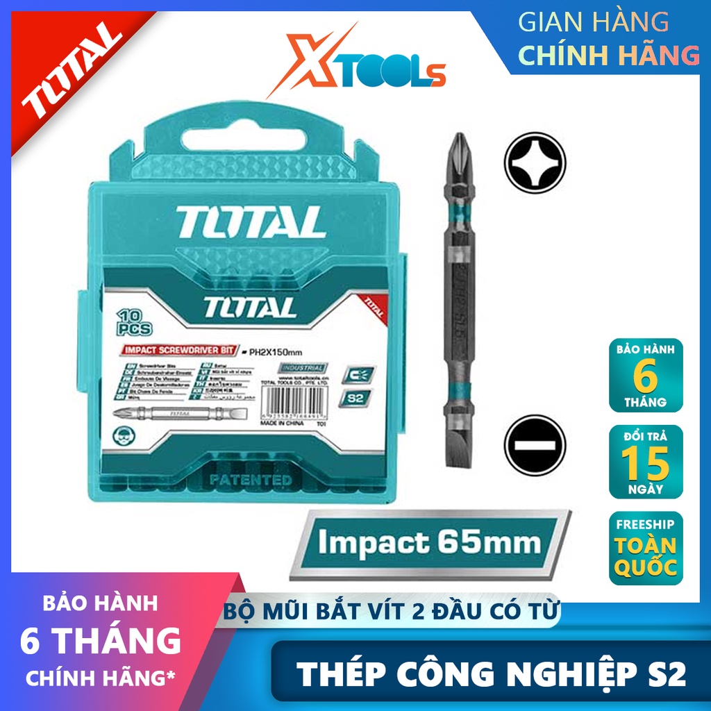 Bộ mũi bắt vít 2 đầu có từ TOTAL TACIM16HL133 | bộ 10 mũi siết vít PH2+SL6.0*1.0x65mm  [CHÍNH HÃNG] [XTOOLs]