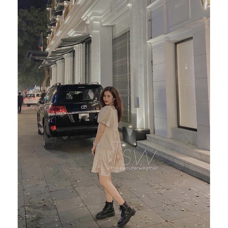 [Ảnh thật/Sẵn] Váy babydoll cổ vuông tay bồng/Đầm babydoll tay bồng