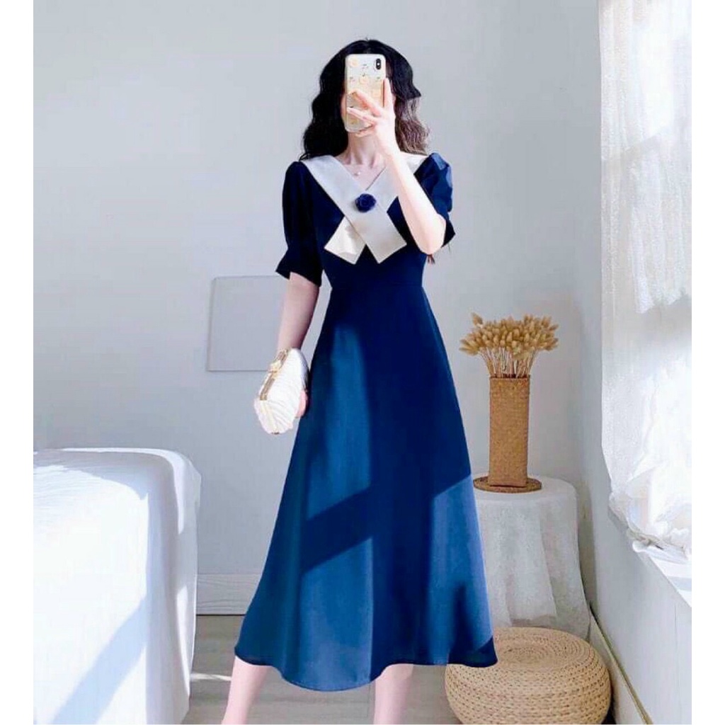 Đầm midi xanh cổ chéo (Mila dress)