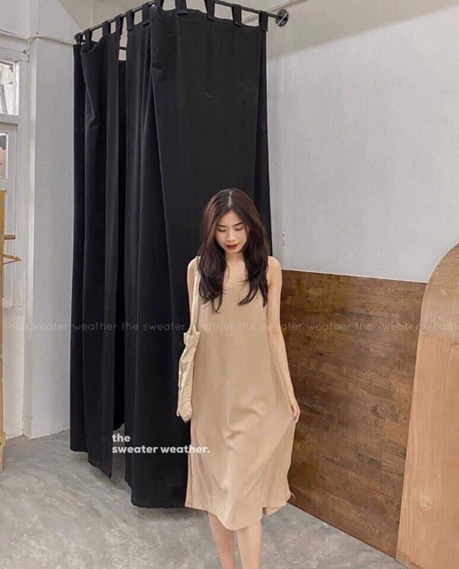 Đầm 2 dây nữ dáng suông chất đũi lụa hàng đổ shop
