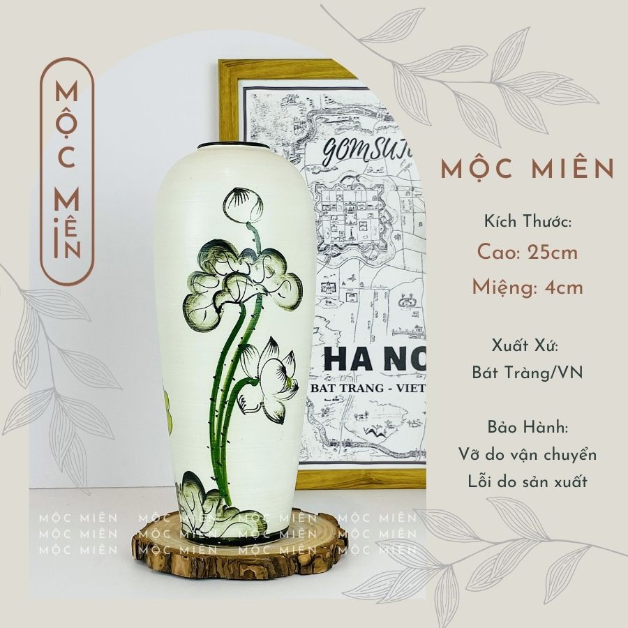 Bình hoa gốm lọ hoa dáng B0M cắm đào tết, sen, tuyểt mai decor tranh trí, Mộc Miên gommocmien, gốm sứ bát tràng