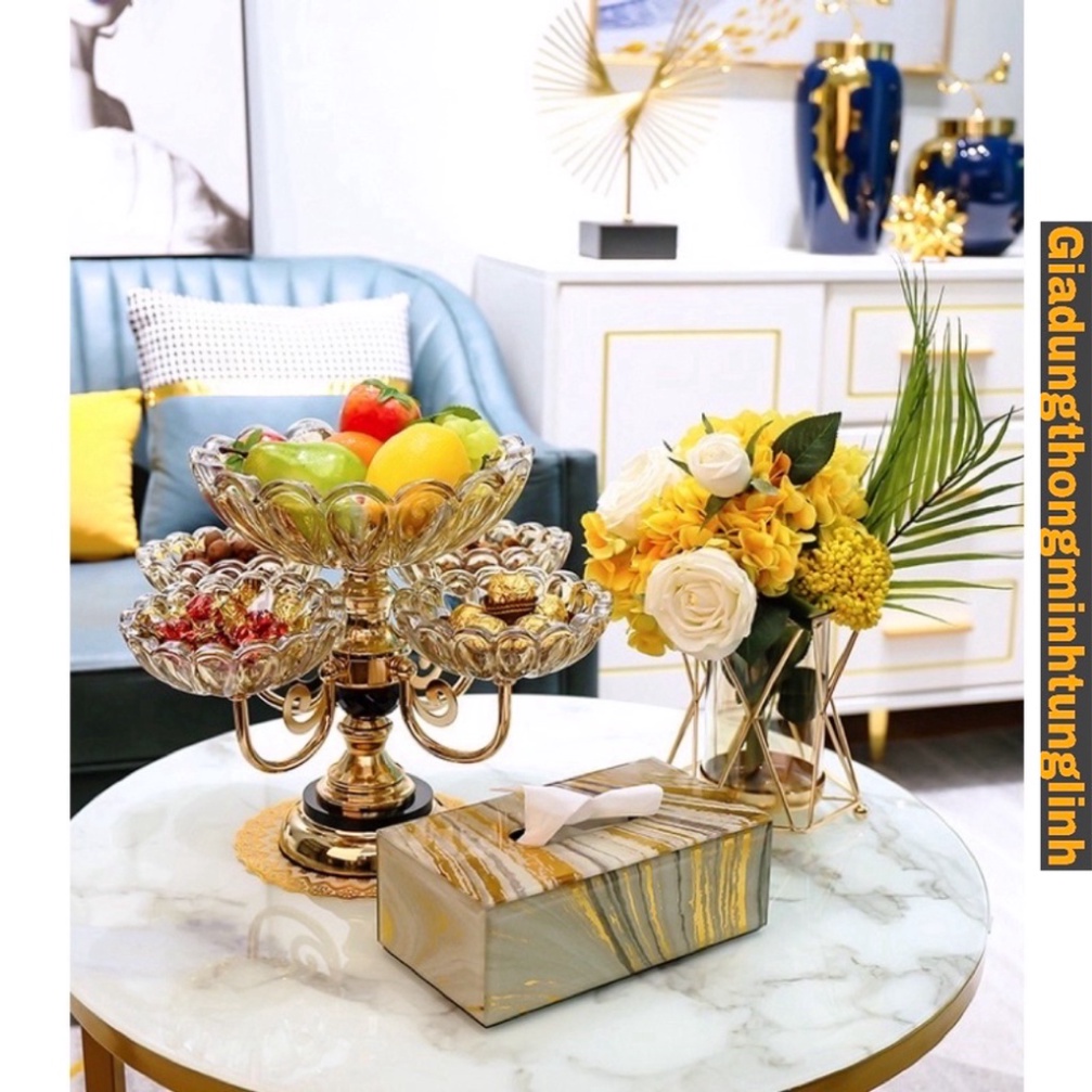 Khay Mứt Tết thời thượng phong cách Phương tây tô điểm Ngày Tết - Khay đựng hoa quả Pha Lê trong suốt
