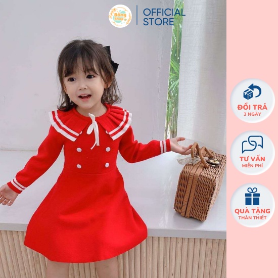 Váy len bé gái cao cấp váy len dày dặn siêu mềm mịn cho bé diện Tết