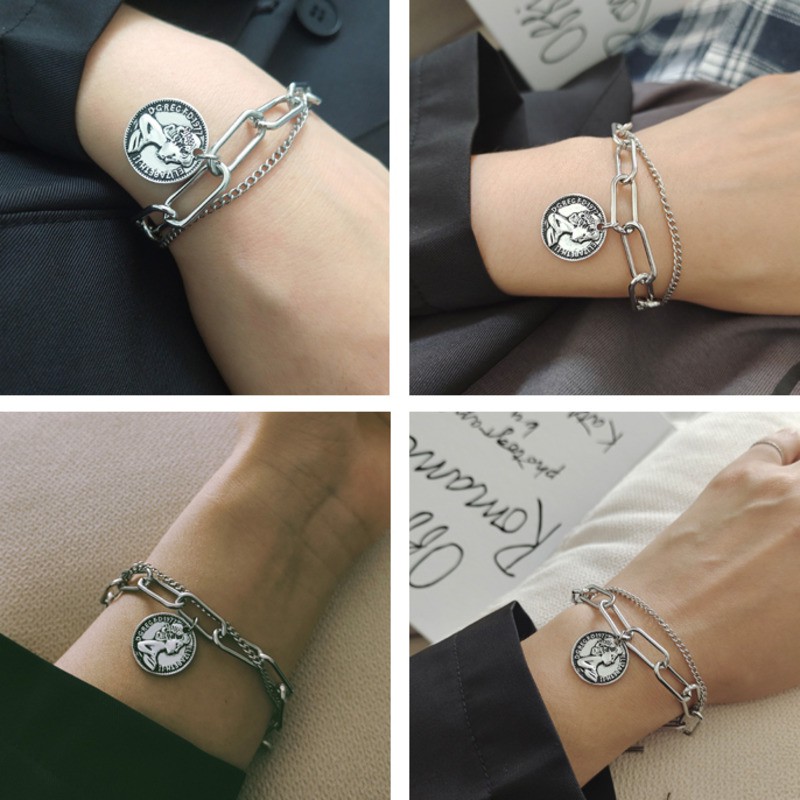 Vòng đeo tay mặt hình đồng xu thời trang cá tính