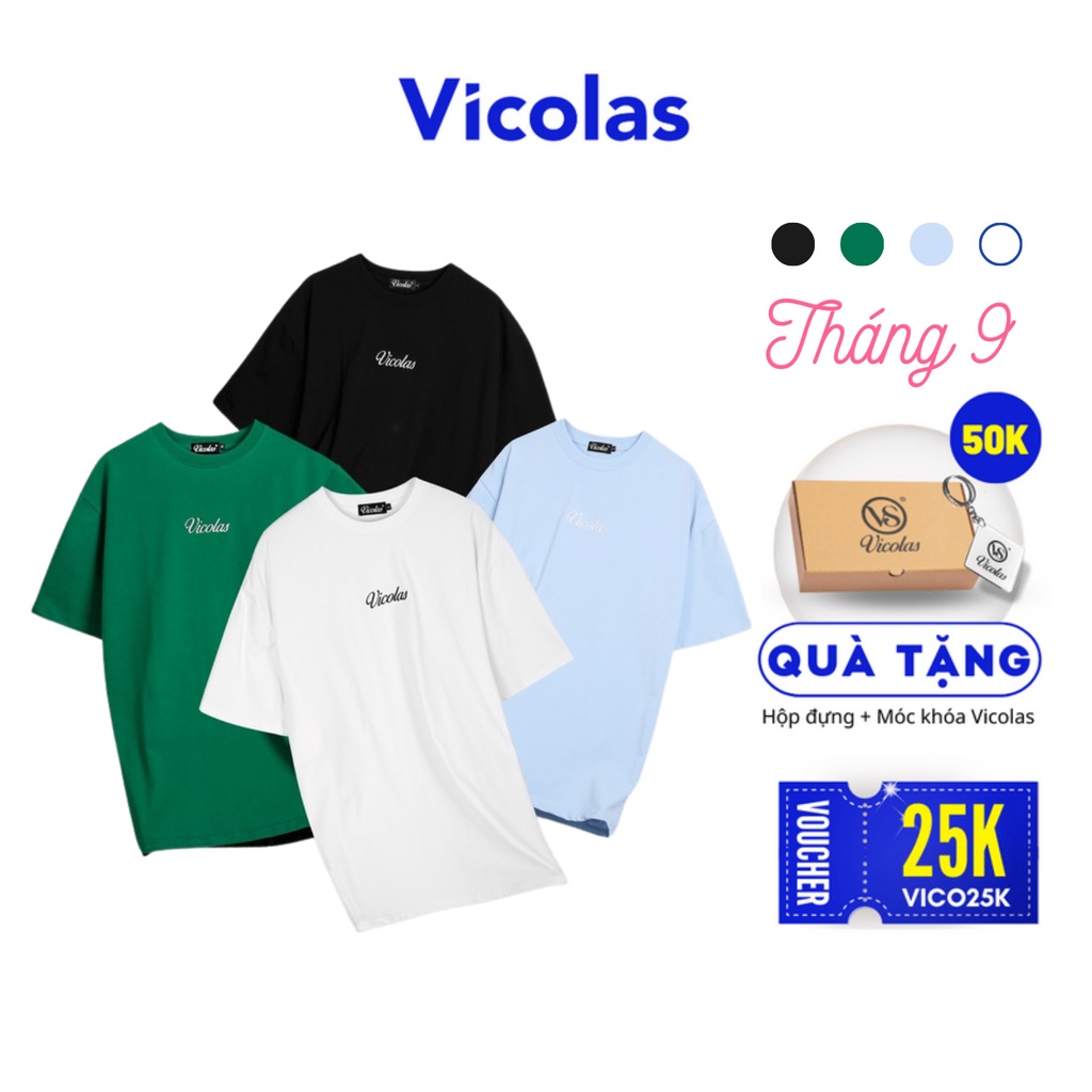 Áo thun unisex cổ tròn vải cotton co giãn thoáng mát basic thêu logo Vicolas - V VICOLAS BASIC TEE