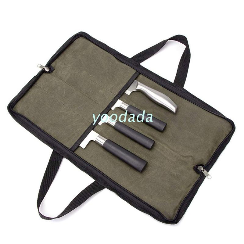 Túi Cuộn Đựng Dao 4 Ngăn Bằng Vải Bạt Bền Di Động Cho Nhà Bếp