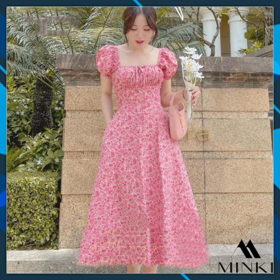 [ HOT DEAL ]  Váy Hoa Nhí Cổ Vuông - Chất liệu Thô Pha Tơ Nhập Khẩu - Phiên Bản Hoa Hồng Vintage [][] | BigBuy360 - bigbuy360.vn