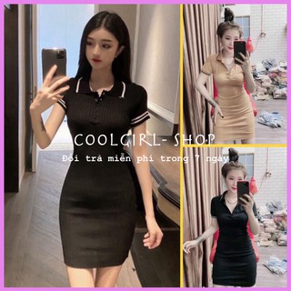 Đầm váy body cổ bẻ pha viền nổi bật - váy Ngọc Trinh