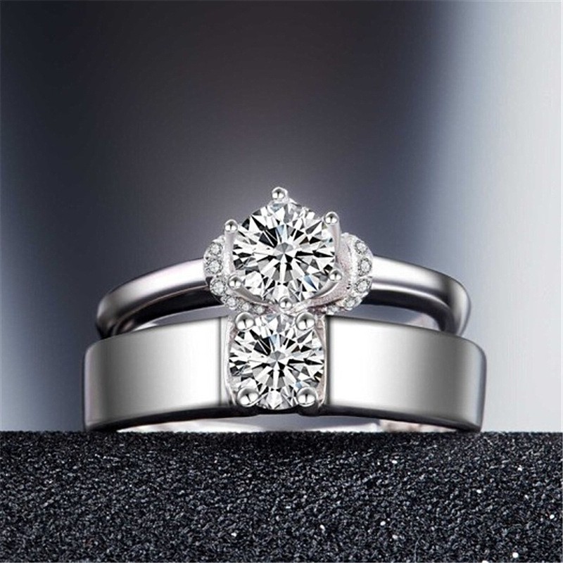 Cặp nhẫn mạ bạc đính đá thiết kế sang trọng dành cho cặp đôi