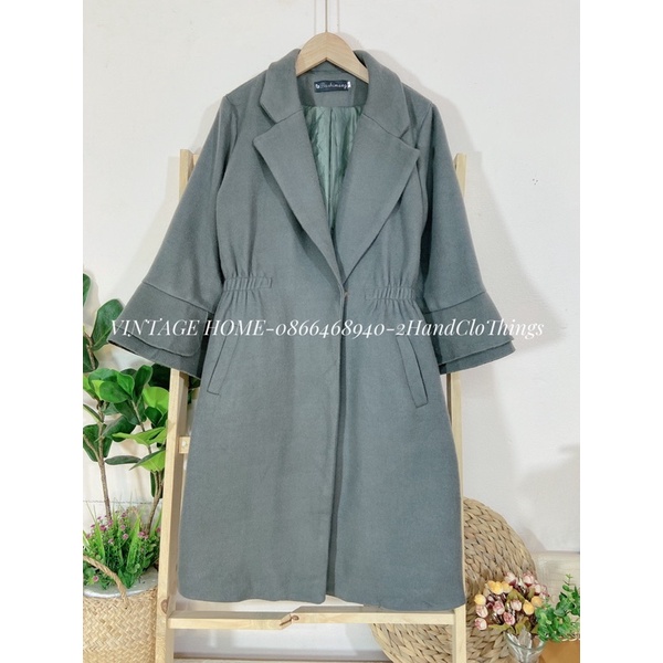 /Áo khoác dạ nữ dáng dài cổ vest, bên trong lót bông trần trám tay 2 lớp loe tiểu thư