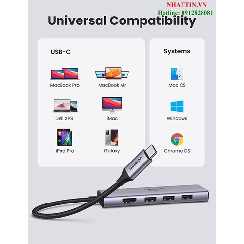 Thiết bị mở rộng 6 in1 USB type-C to HDMI/ Hub USB 3.0/ SD/TF chính hãng Ugreen 60383 cao cấp