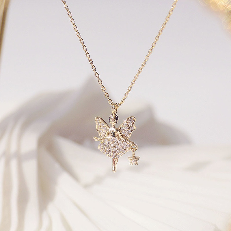 Vòng cổ Mặt Hình Gậy Thần Tiên 14K Đính Đá CZ Phong Cách Kolye Feminia Phụ Kiện Cho Nữ