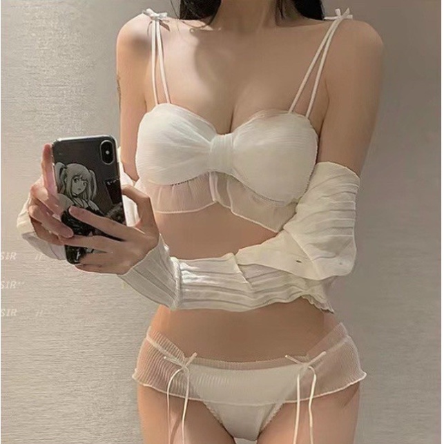 (CÓ BÁN KÈM QUẦN) - ÁO LÓT REN không gọng đệm 1,5cm hình nơ xinh xắn (THU)