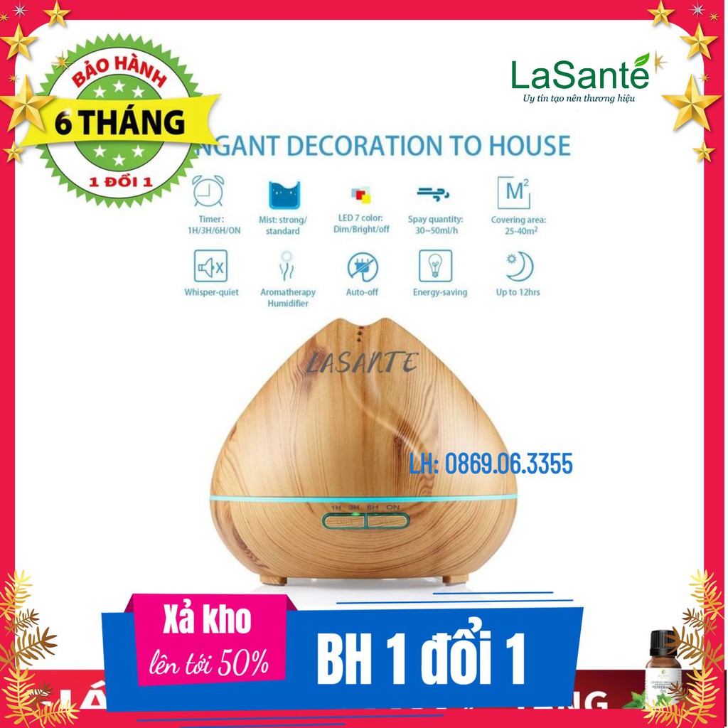 Máy khuếch tán tinh dầu vân gỗ sen đen 550ml- đèn led 7 màu-30m2- tặng kè remote