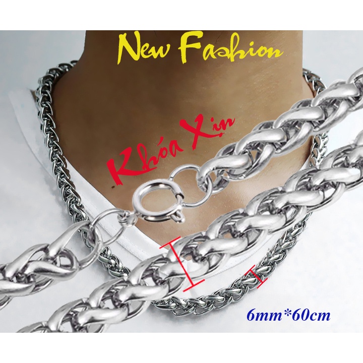 Dây chuyền nam inox kiểu xoắn 6ly khóa Xịn sáng đẹp không đen, tạo nên vẻ đẹp cá tính và cuốn hút cho bạn
