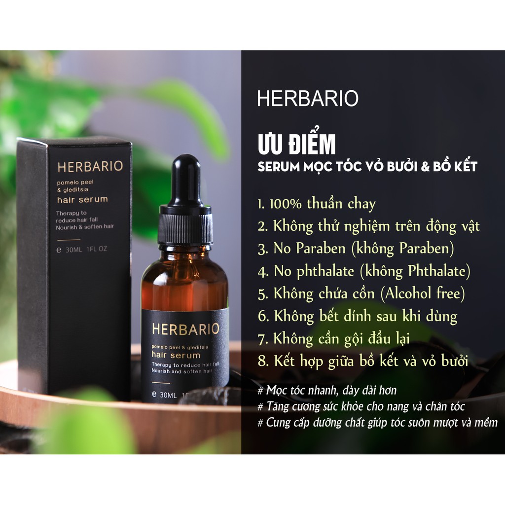 Serum tinh dầu vỏ bưởi và bồ kết herbario 30ml giảm rụng tóc, giúp mọc tóc chắc khoẻ