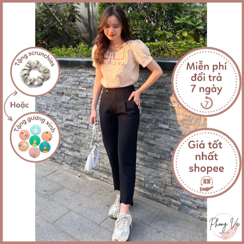 [TẶNG QUÀ]Quần baggy nữ PV730,cạp cao,gấu lệch,cúc bấm,không đỉa,vải tuyết mưa,cực đẹp | BigBuy360 - bigbuy360.vn