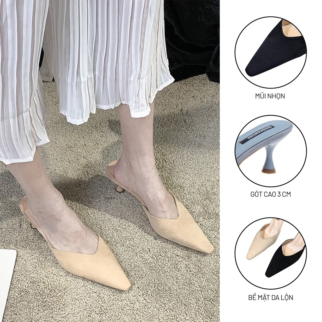 Sục Cao Gót 3cm Đế Nhọn Thời Trang Ulzzang, Dép Cao Gót Da Lộn Mũi Nhọn Vintage Phong Cách Hàn Quốc - Iclassy_shoes