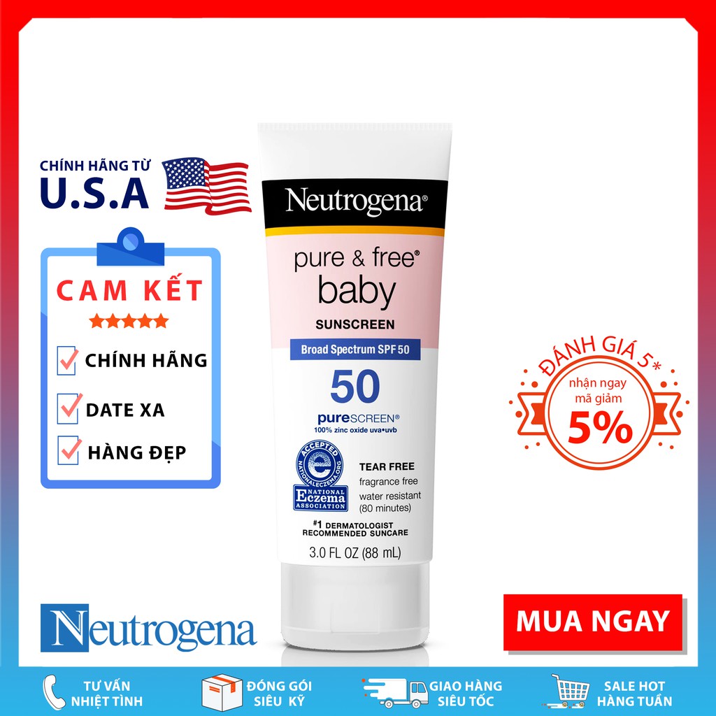 Kem Chống Nắng Neutrogena Pure & Free® Baby Sunscreen Lotion Broad Spectrum SPF 50 (88mL)