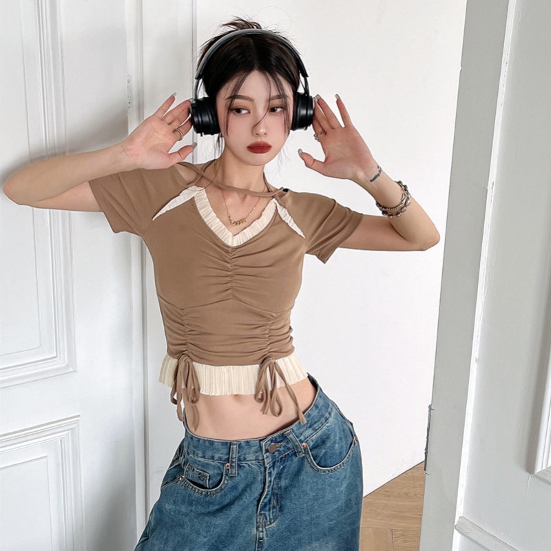 Áo Thun Nữ Trễ Vai Ngắn Tay Dáng Ôm Gợi Cảm