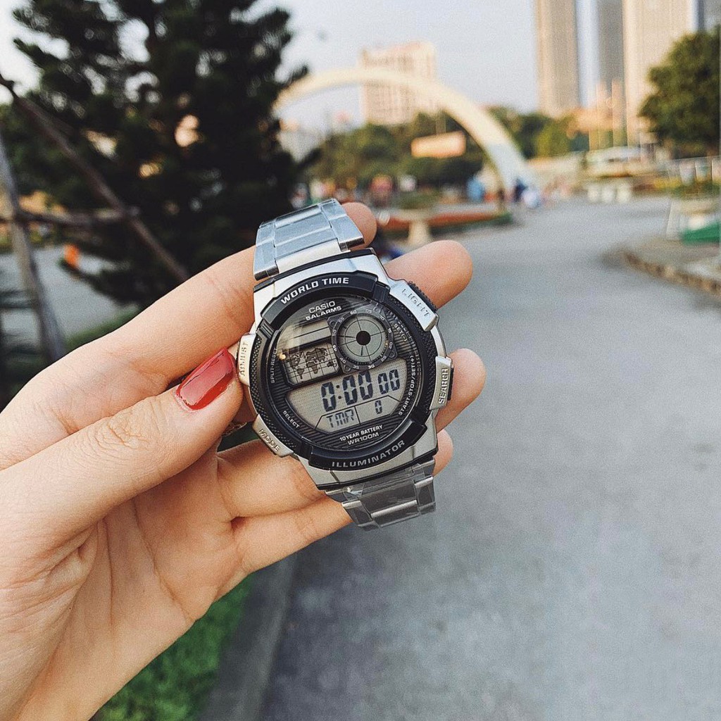 Đồng hồ nam Casio chính hãng  chống nước 10ATM , dây kim loại - đồng hồ WORLDTIME AE1000WD và AE1200WHD