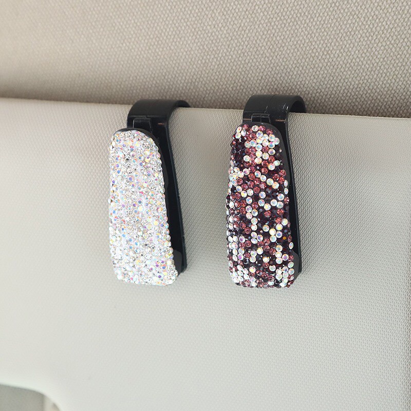 Kẹp treo kính trên ô tô đính đá tiện lợi và sang trọng với 3 màu trắng, hồng và tím đen