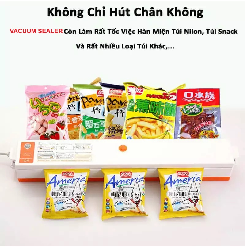 Máy hút chân không thực phẩm kiêm hàn miệng túi Vacuum Sealer  bảo quản thực phẩm tốt - Tặng 10 túi cao cấp