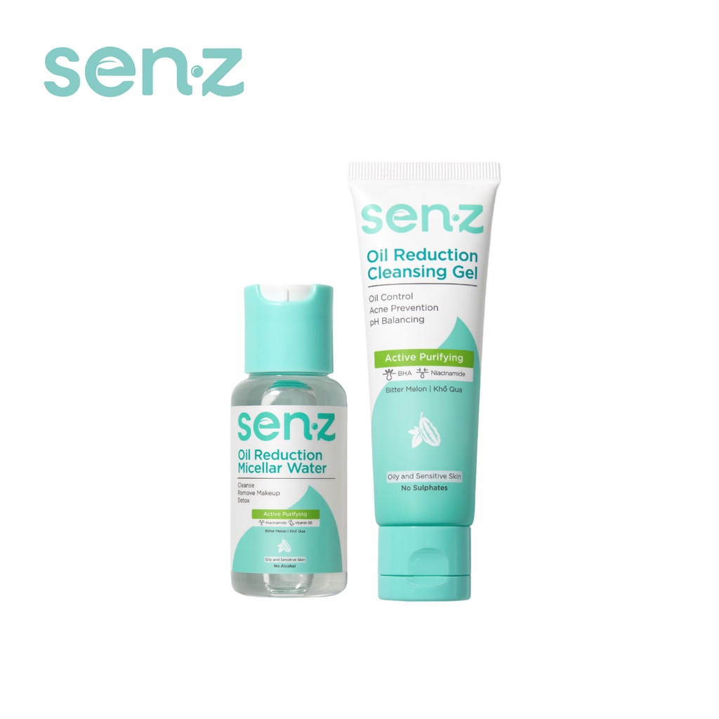 [TRAVEL SIZE] Bộ Đôi Tẩy Trang + Sữa Rửa Mặt Khổ Qua SenZ Oil reduction Sạch Sâu Kiểm Soát Dầu Nhờn Cho Da Dầu 50ML+30ML