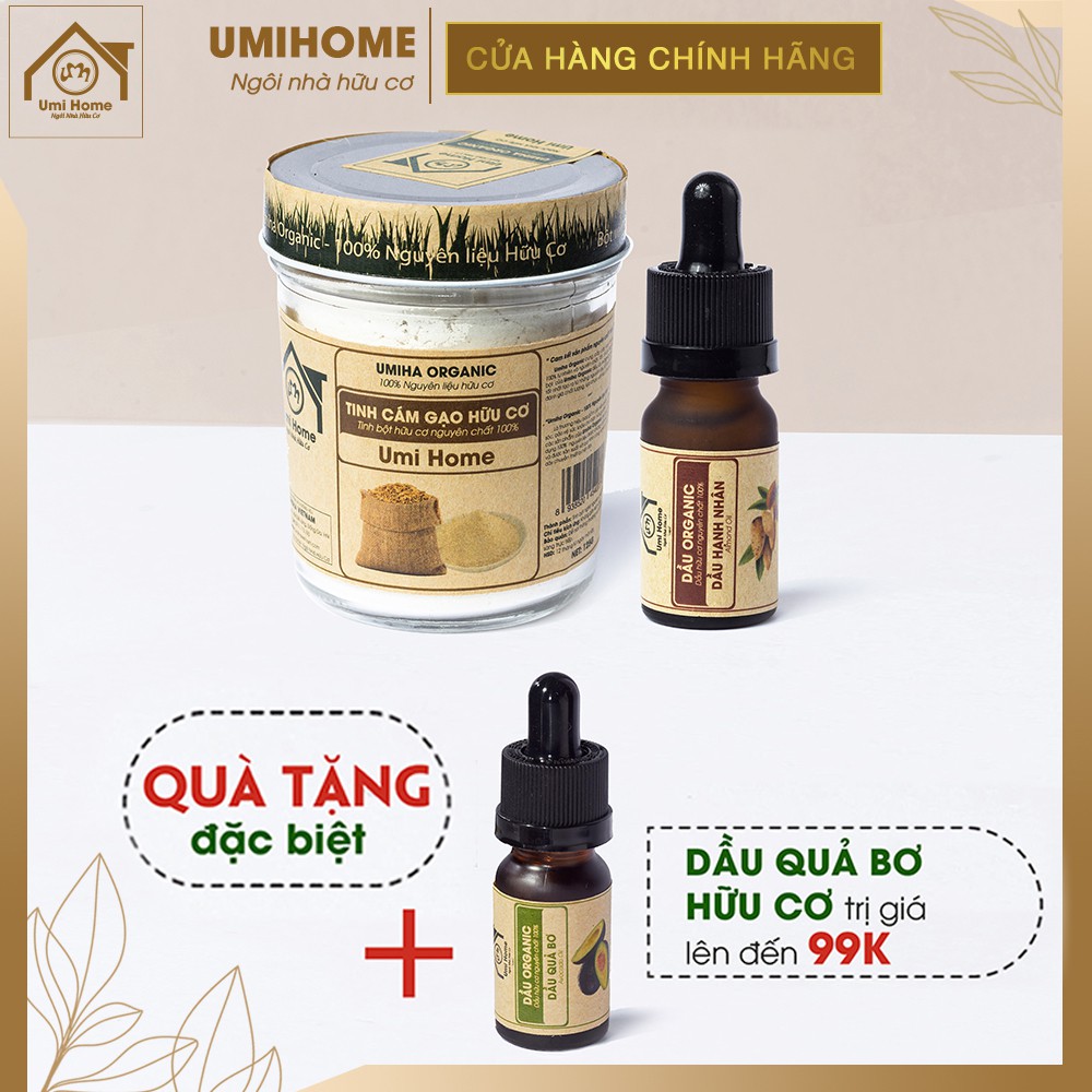 Đắp mặt nạ dưỡng da và chống lão hoá da với Dầu Hạnh nhân (10ml) và bột Cám Gạo Umihome | Tặng dầu Quả bơ (10ml)