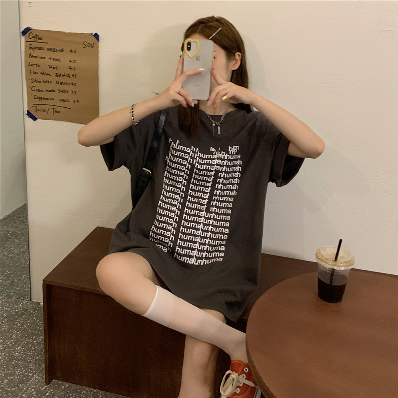 Korean New English Printing Casual Loose Round Neck T-shirt for Couples