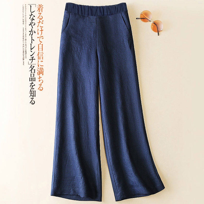 Quần cotton Lanh Ống Rộng Lưng Cao Co Giãn Có Khóa Gài Hàng Mới Cho Nữ