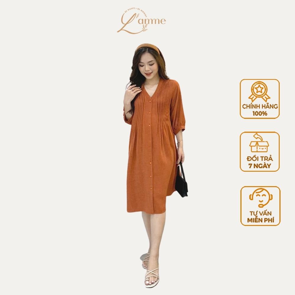 Váy bầu đũi Mori có lớp lót, xếp li ngực, mặc thoải mái tiện lợi, cúc mở cho bé tu ti, thích hợp đi làm By LAMME