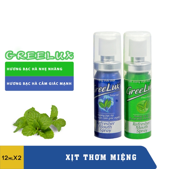 Xịt thơm miệng Greelux Thảo Dược chai 12ml hương bạc hà khử mùi hôi miệng Gree Lux